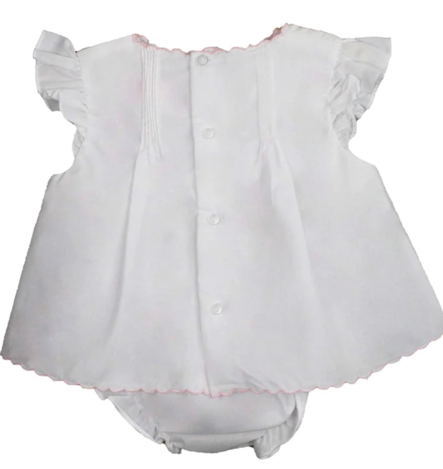 Petit Ami Flower Embroidered Girls White Bloomer Set