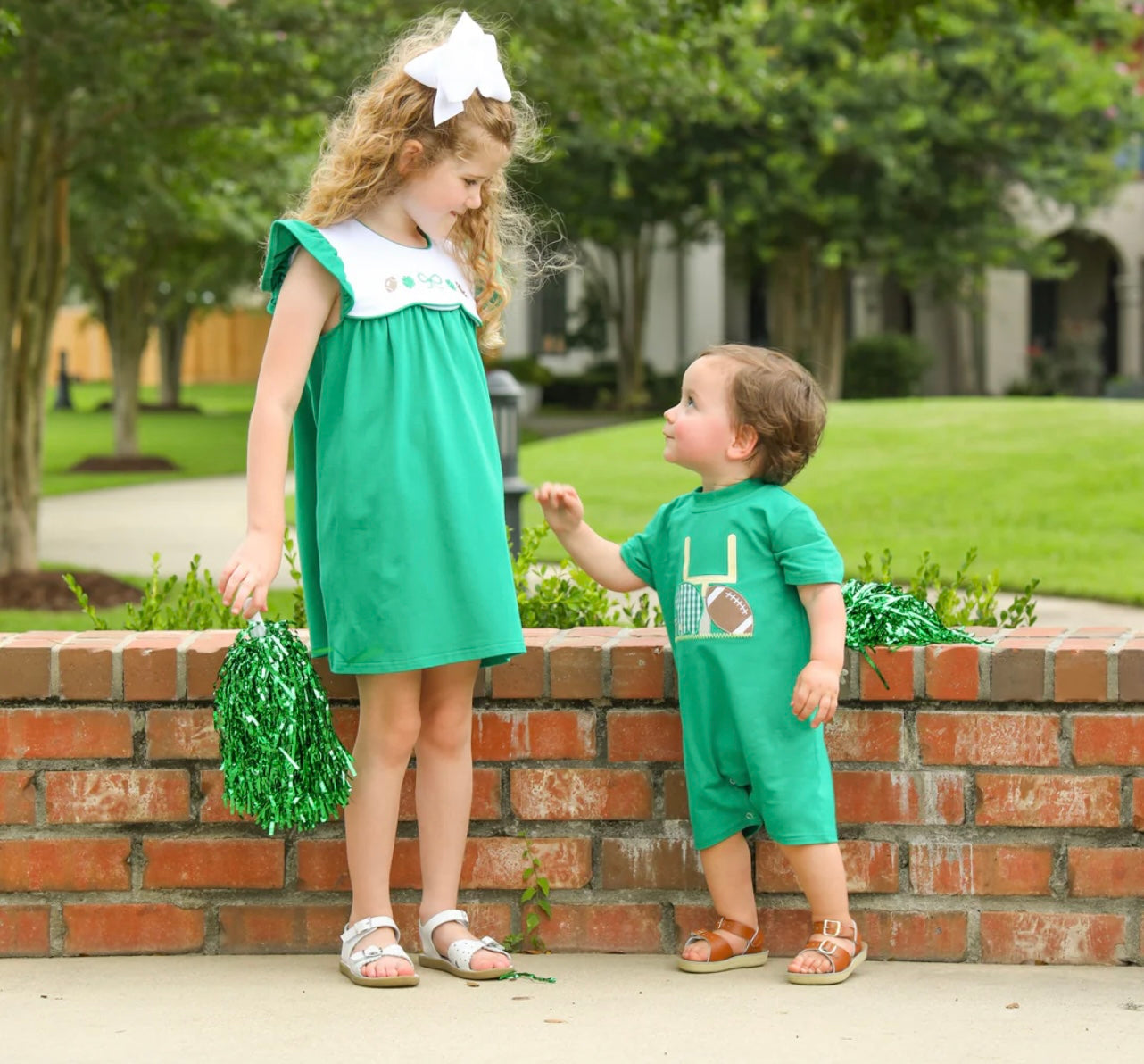 Touch Down Boys Kelly Green Romper