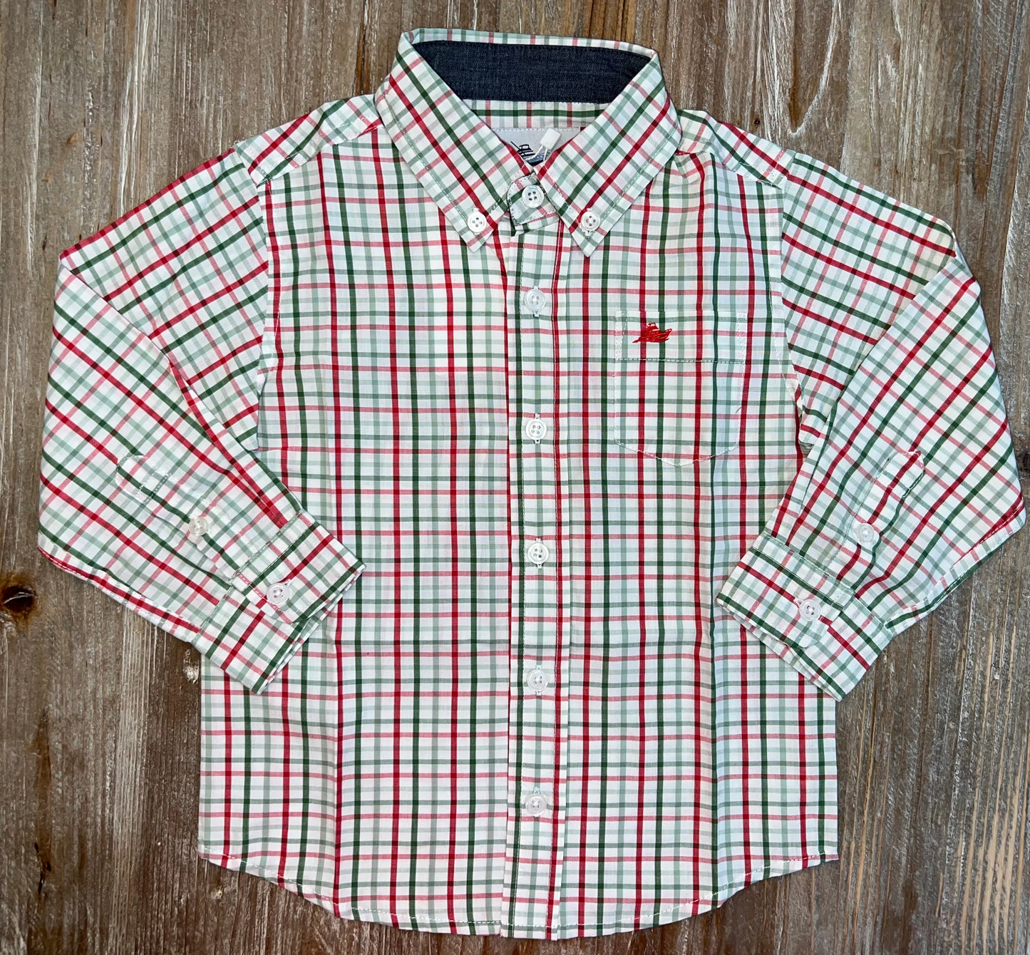 Red & Green Boys Button Down Shirt