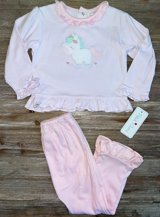 Pink Unicorn Ruffle Girls Pants Set