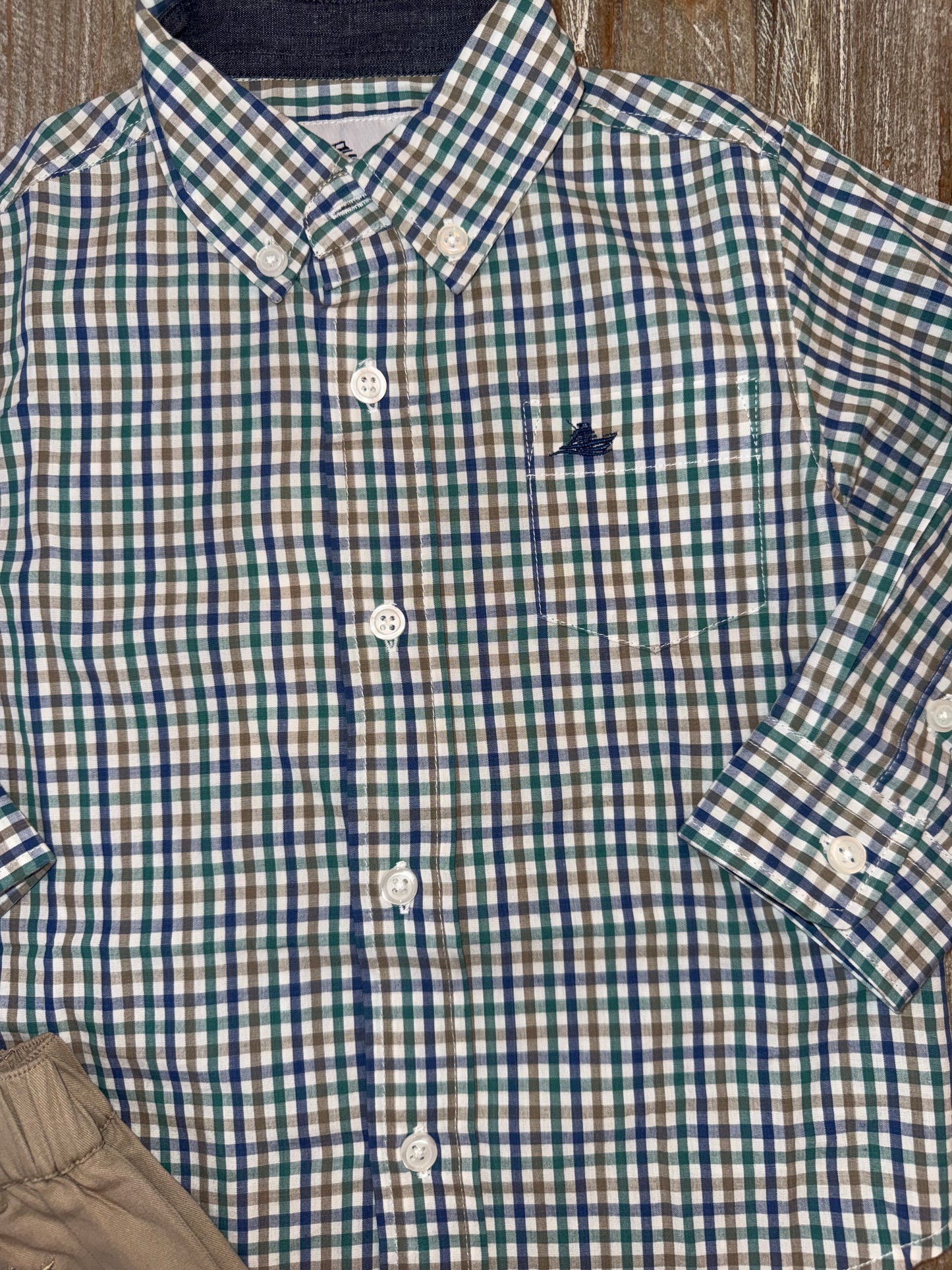 Blue/Green/Brown Boys Button Down Shirt