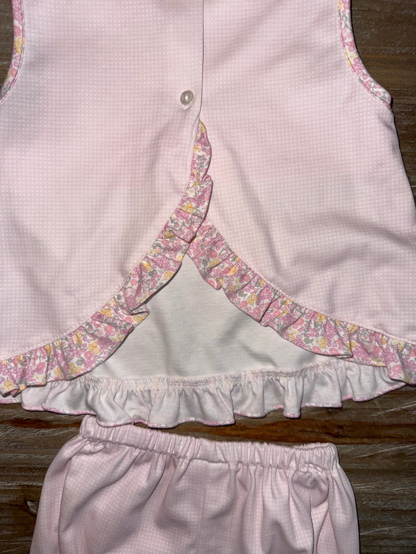 Pink Knit Gingham/Multi Flower Girls Bloomer Set
