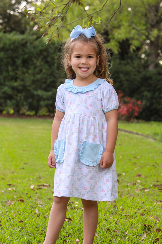 Pumpkin Floral Girls Dress