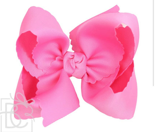 Beyond Creations 5.5” Scalloped Edge  Bow on Alligator Clip Hot Pink