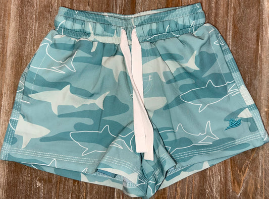 Green Shark Boys Swim Trunks