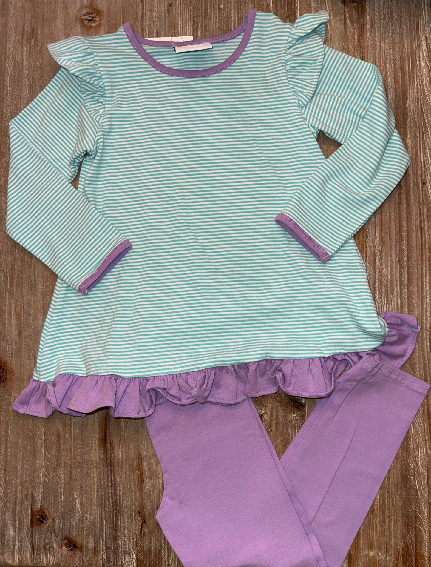 Francis Mint Stripe & Dark Lavender Girls Pants Set