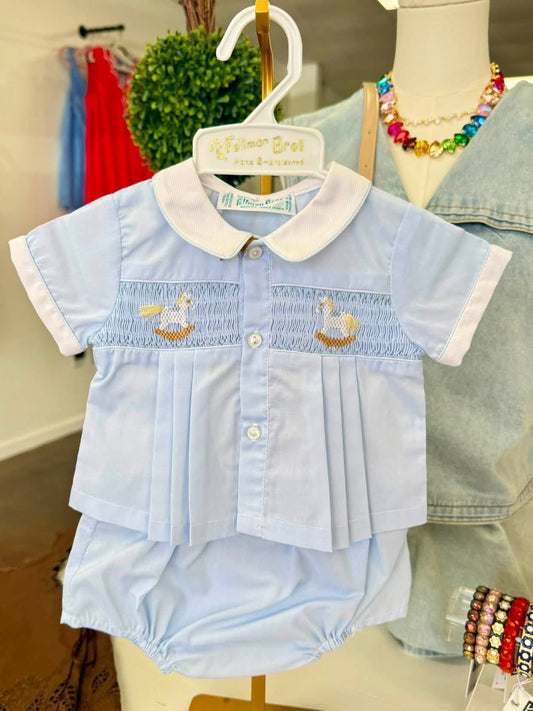 Smocked Rocking Horse Boys Diaper Set