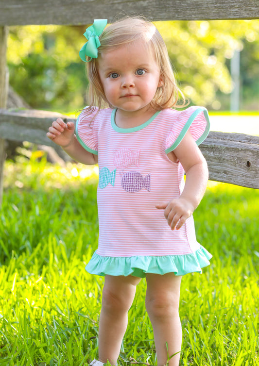 Fish Trio Appliqué Girls Ruffle Bloomer Set