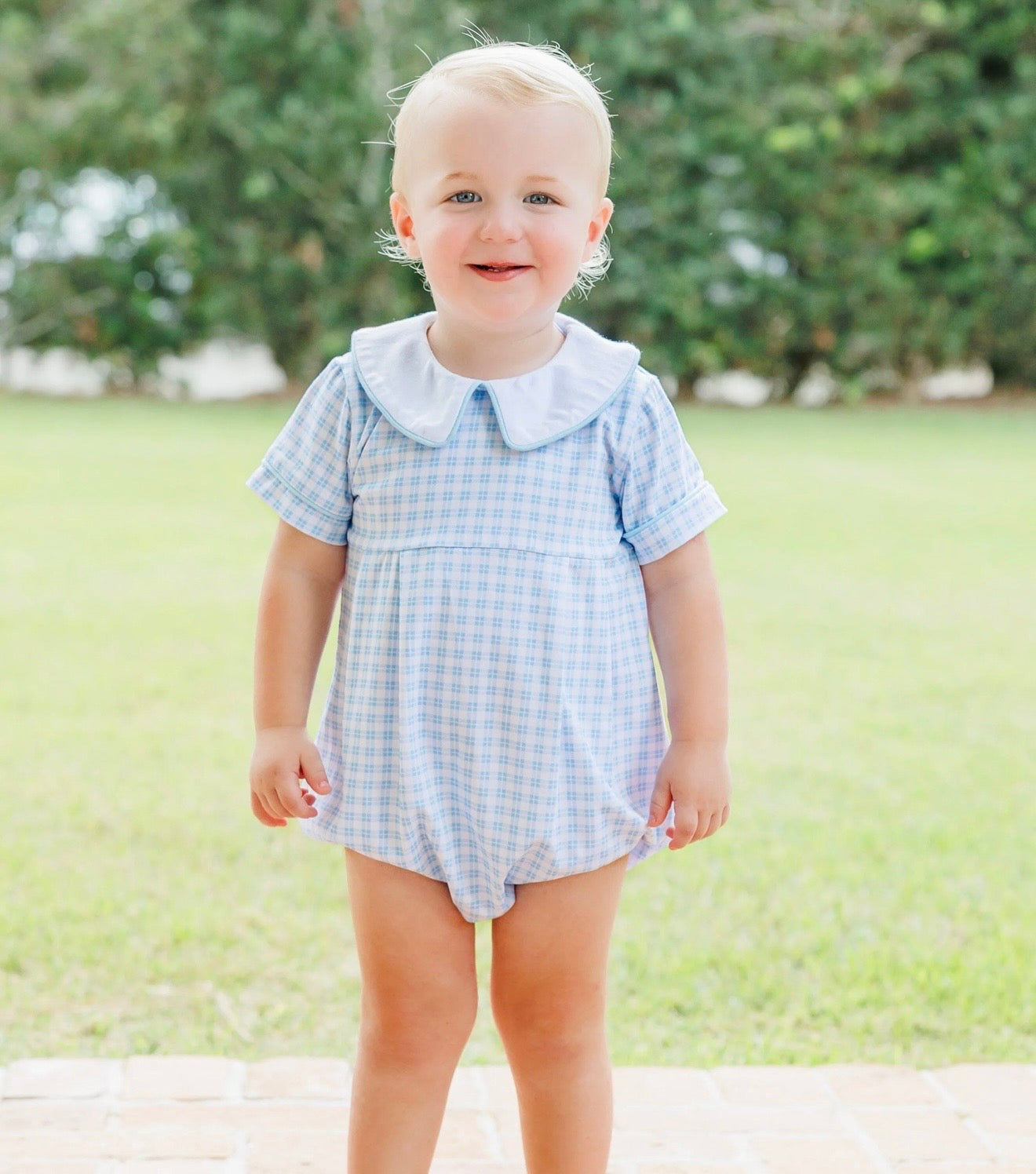 Powder Blue Plaid Boys Bubble