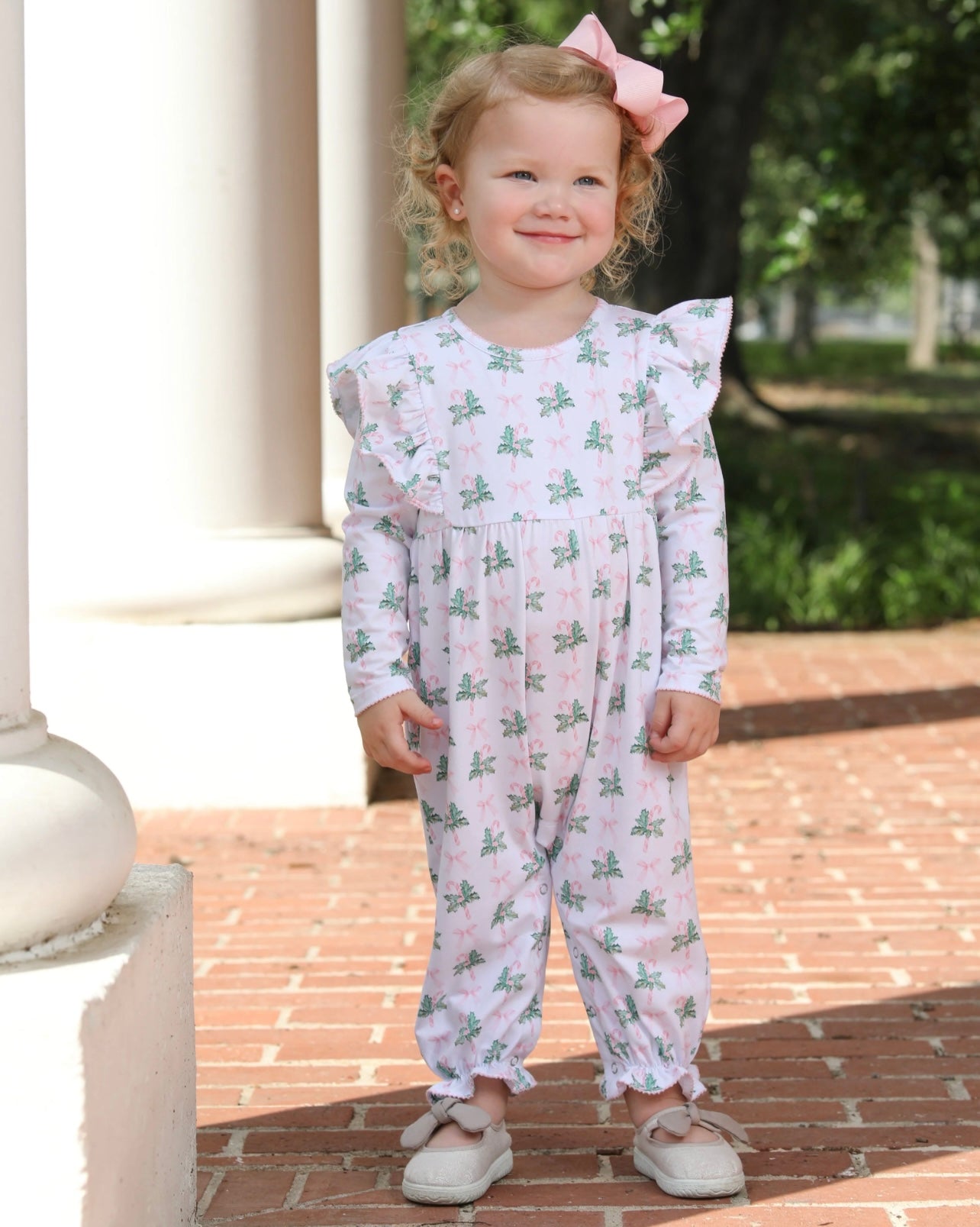 Pink Bows and Mistletoes Girls Romper