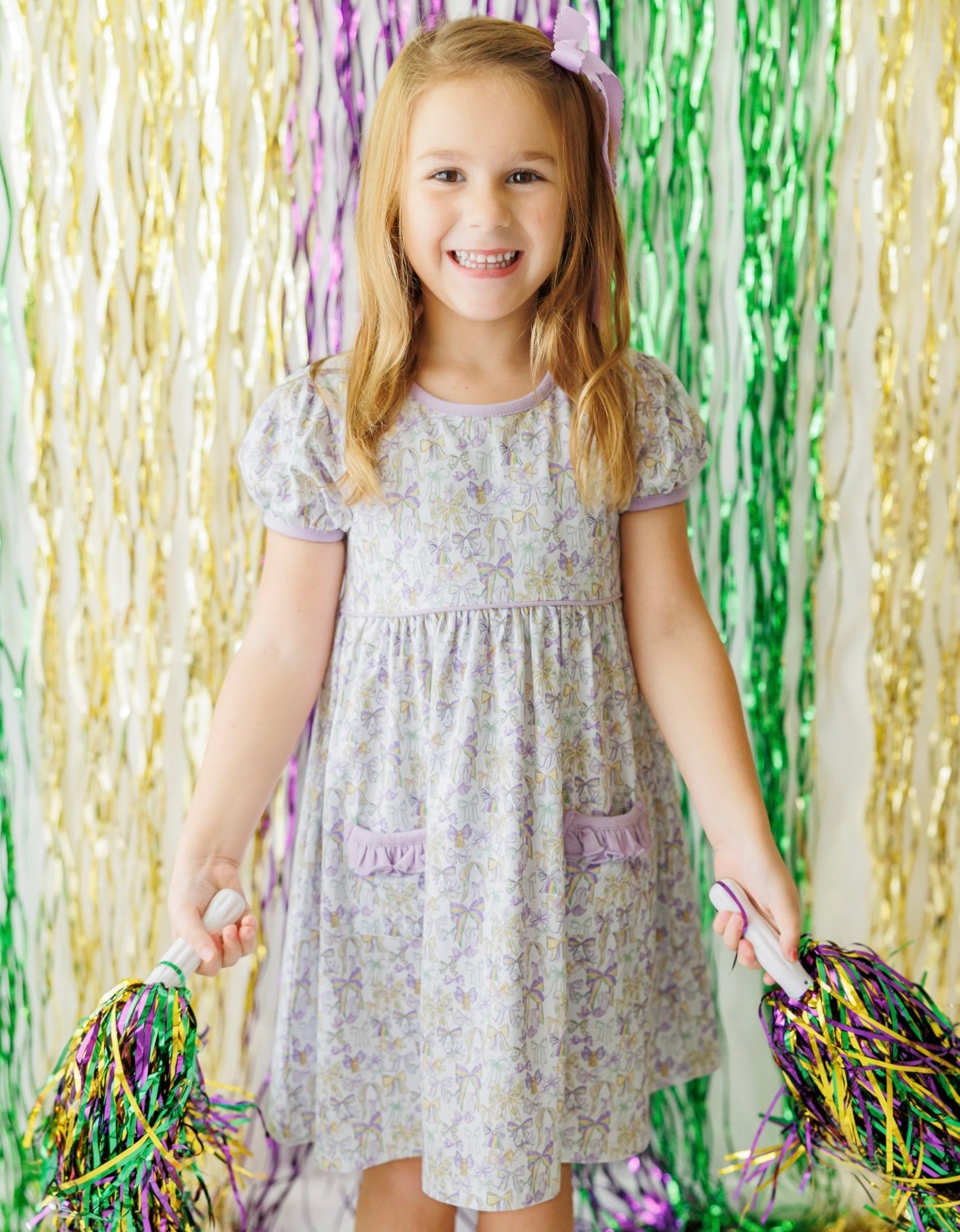 Mardi Gras Girls Bow Dress