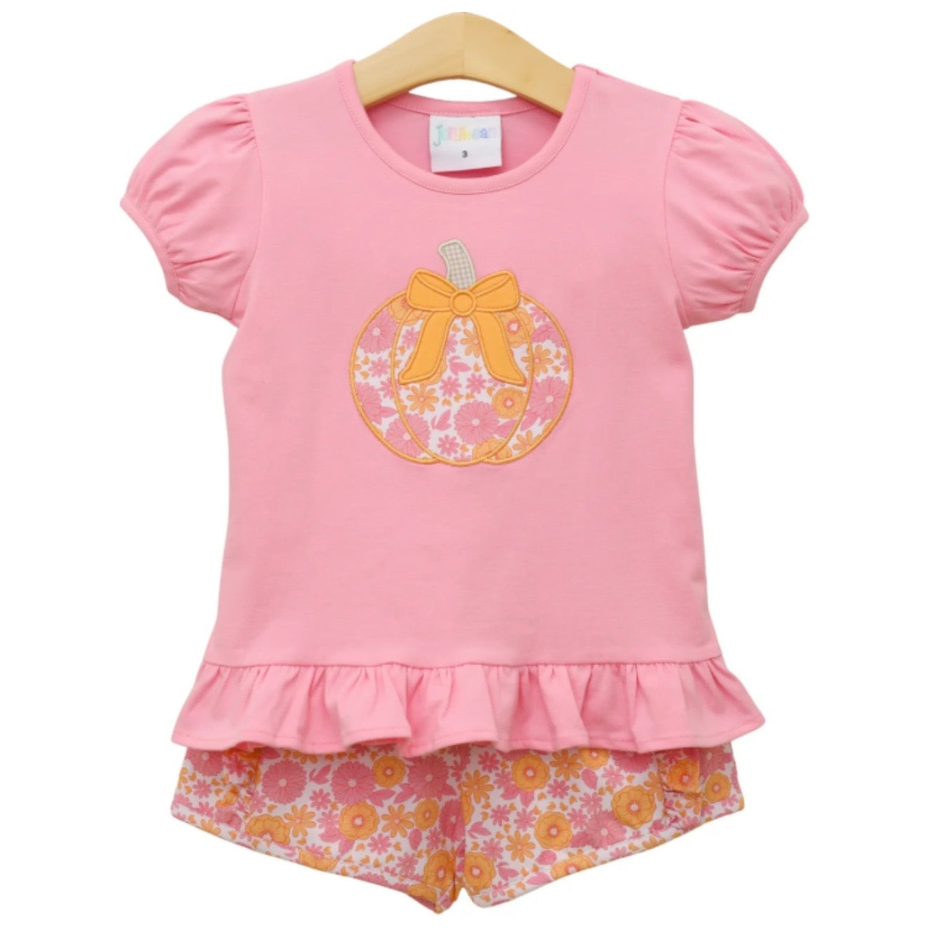 Pumpkin Petals Girls Appliqué Ruffle Short Set