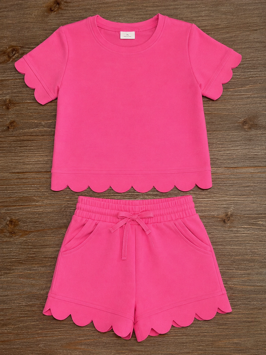 Pink Scallop Girls Short Set