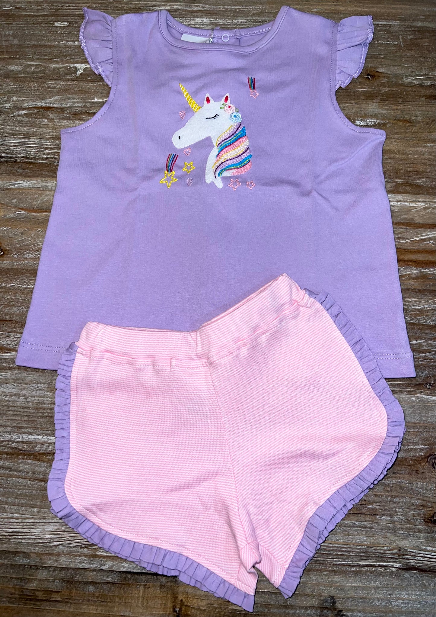 Squiggles Rainbow Unicorn Girls Ruffle Short Set