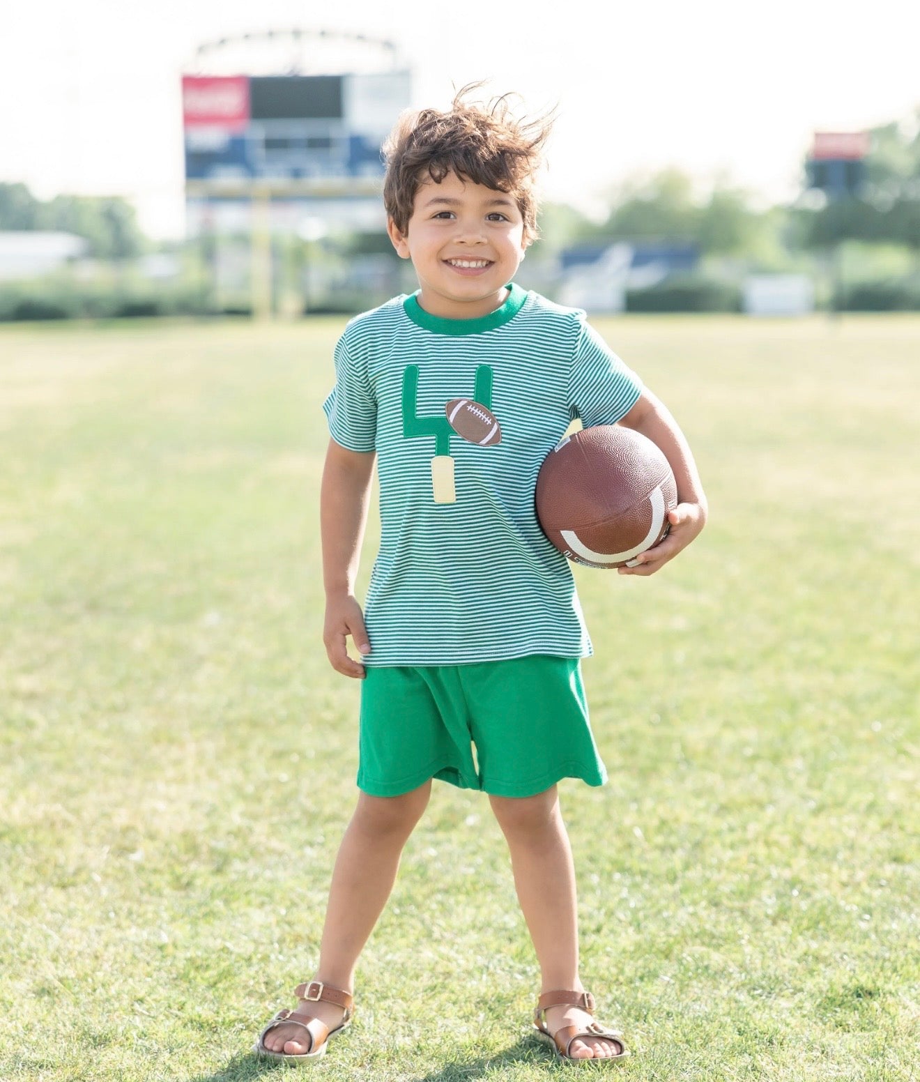 Down, Set, Hut Boys Green Stripe Short Set