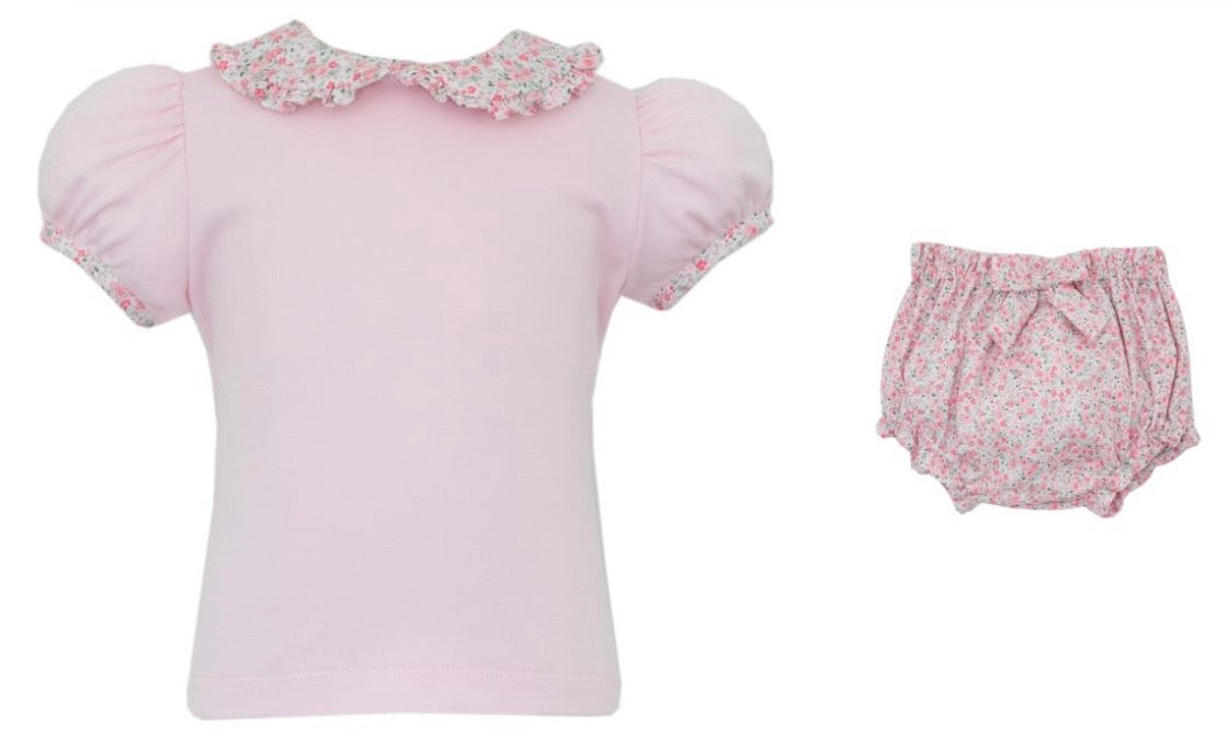 Pink Floral Girls Knit Bloomer Set