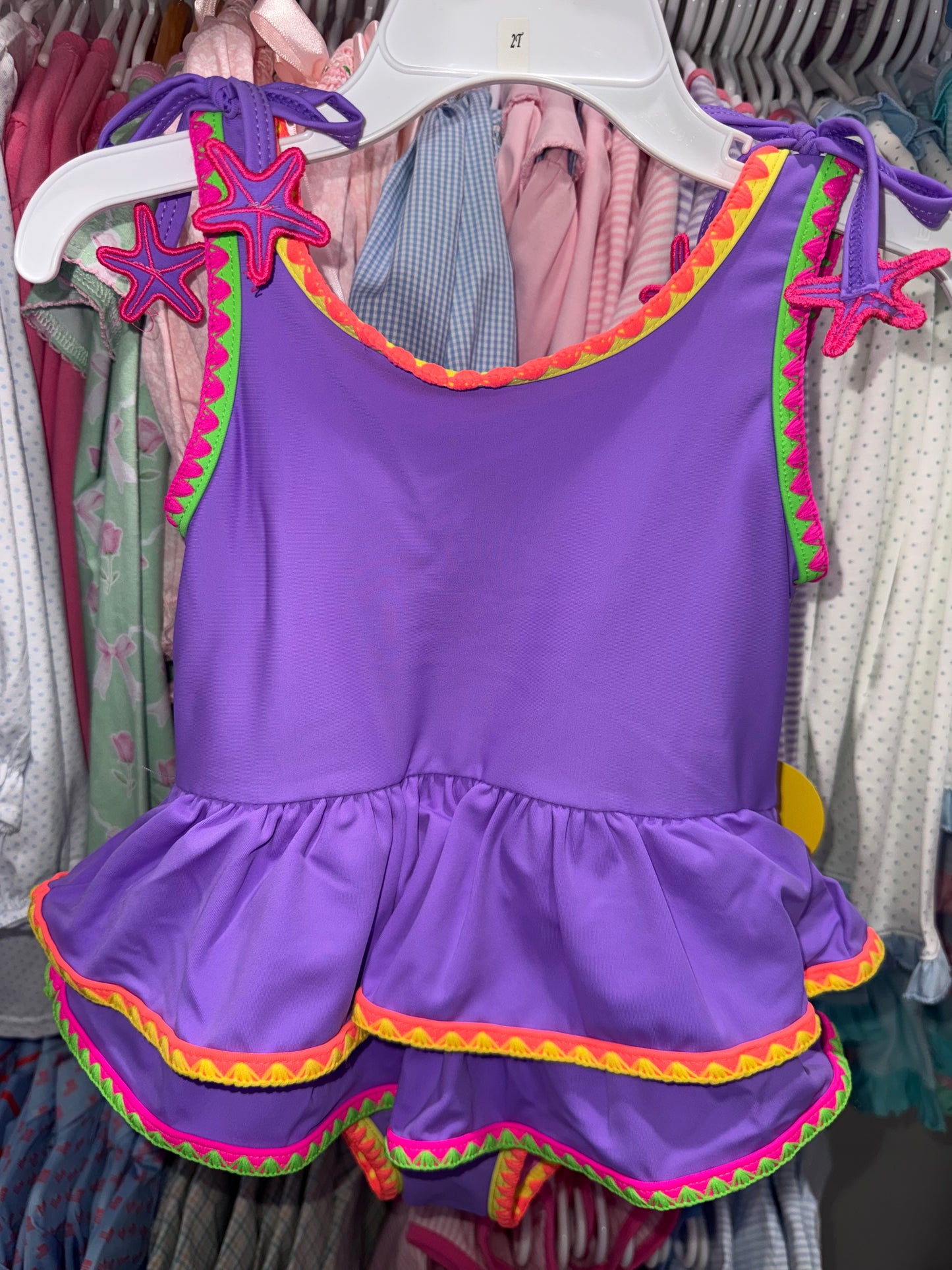 Neon Purple Crochet Girls Peplum One Piece