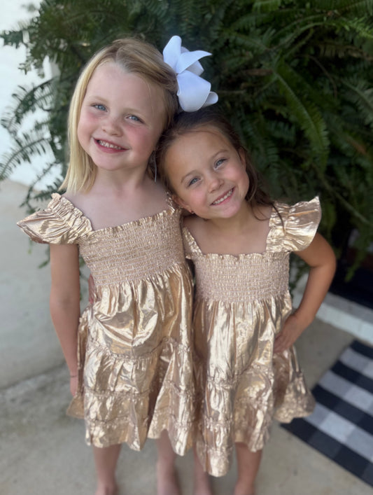 Gold Gilt Girls Twirl Dress