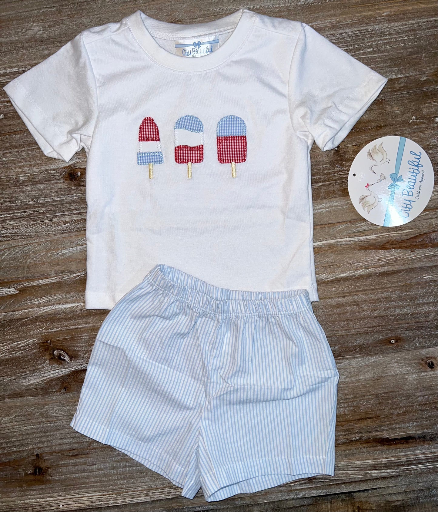 Patriotic Popsicle Seersucker Boys Short Set