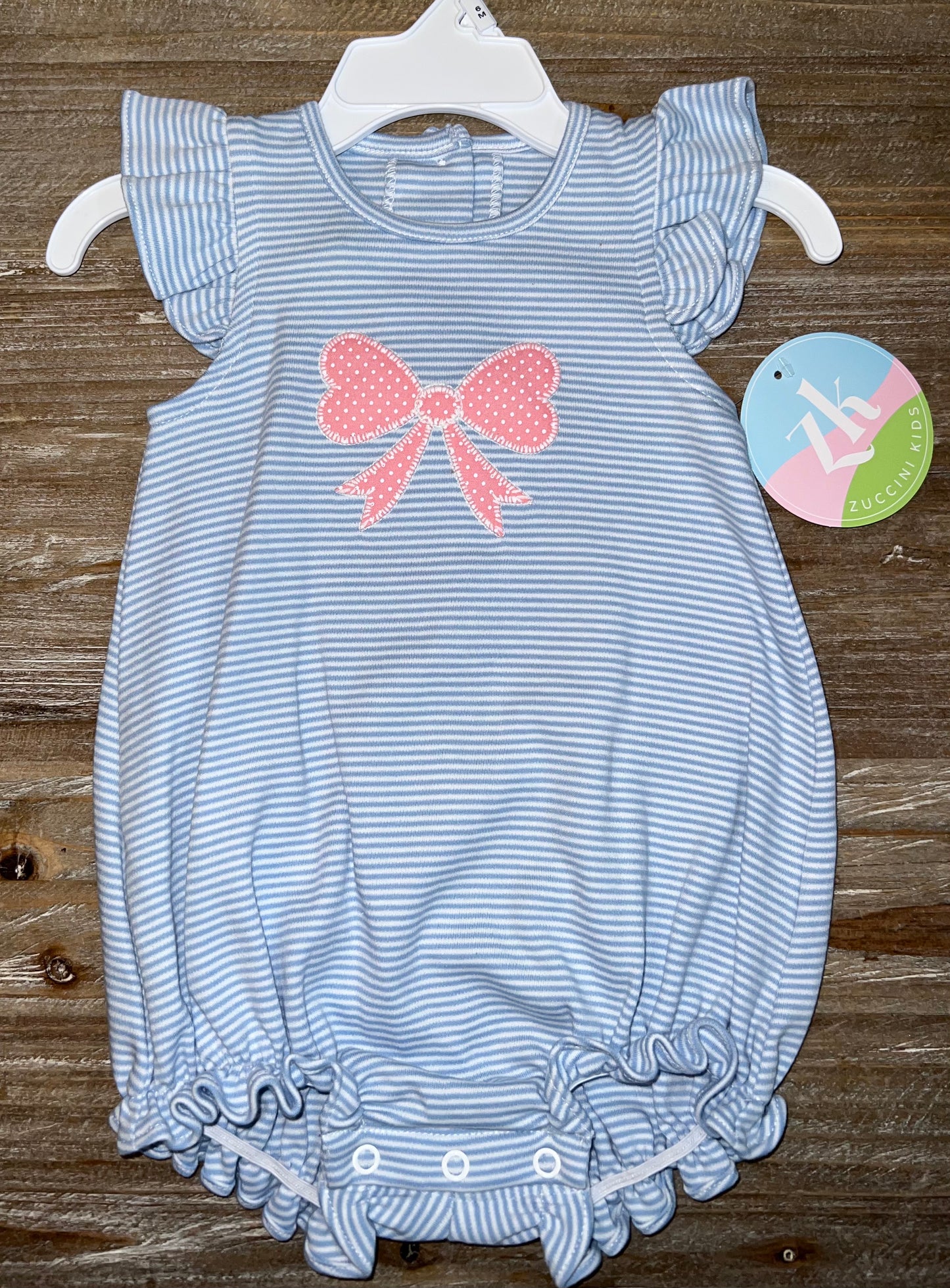 Bow Blue Bitty Stripe Girls Knit Bubble