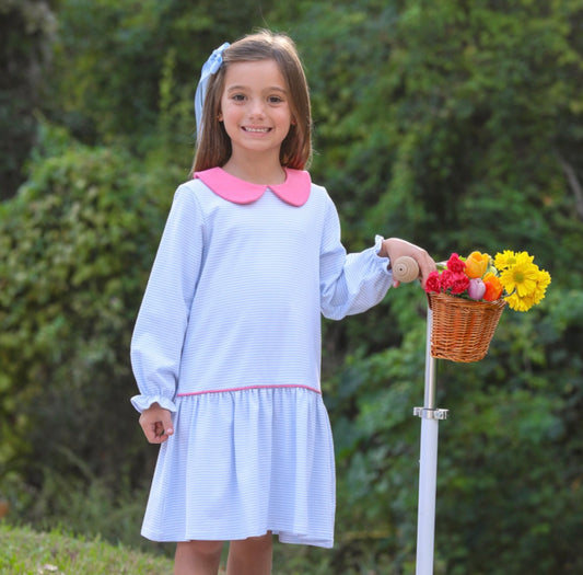 Katherine Light Blue Stripe/Pink Girls Dress