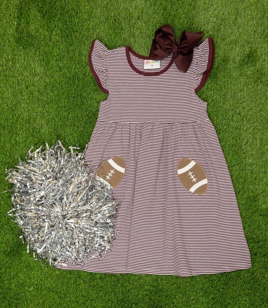Let’s Cheer Football Maroon Stripe Girls Pocket Dress