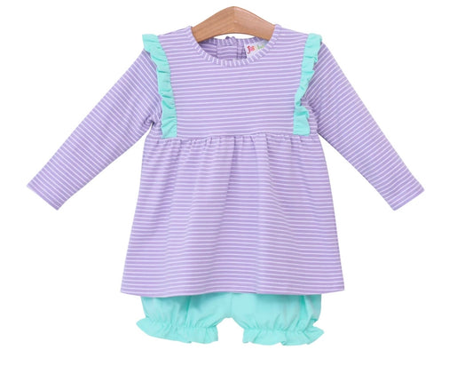 Evie Girls Bloomer Set- Lavender Stripe & Mint