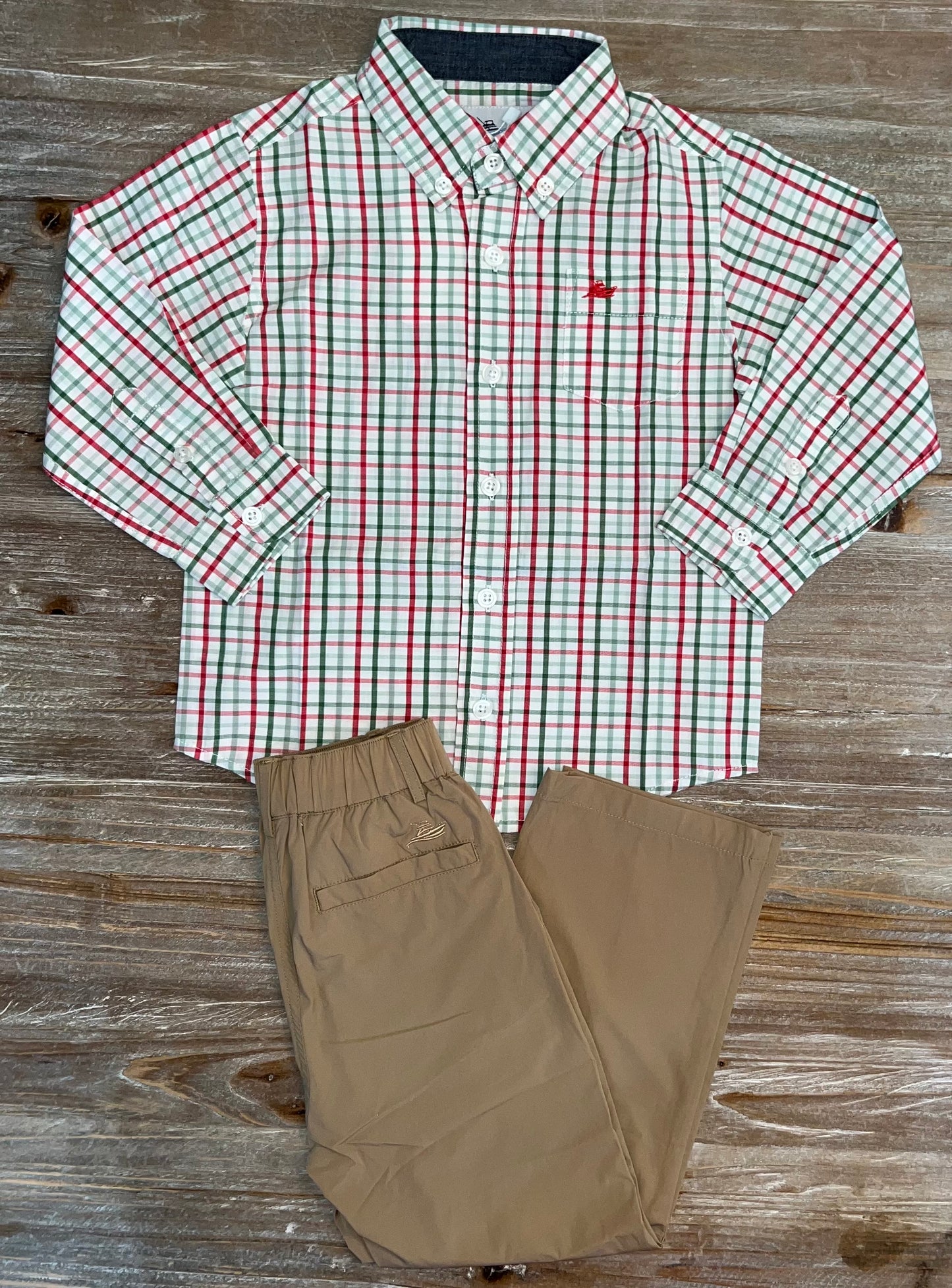 Red & Green Boys Button Down Shirt