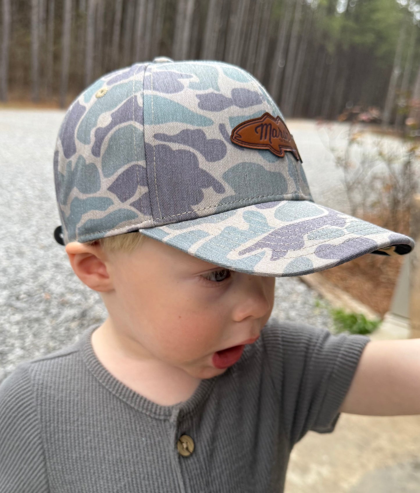Green Camo Boys Youth Leather Hat