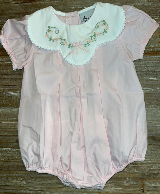 Pink Shadow Bow Embroidered Pleat Girls Bubble