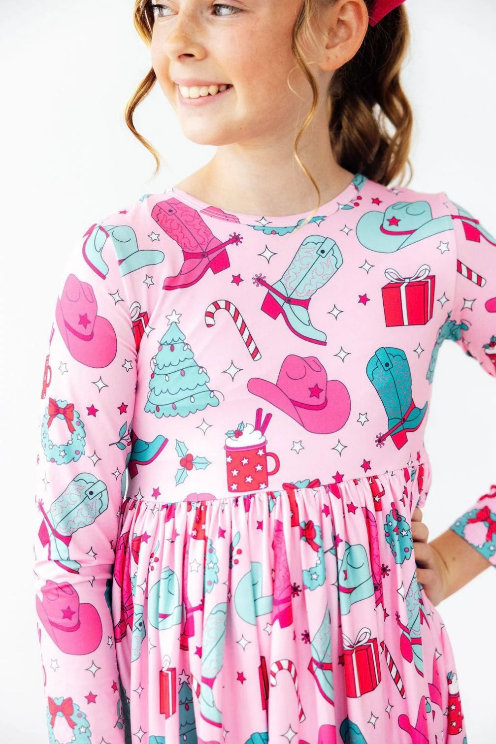 Christmas Cowgirl Girls Pocket Twirl Dress