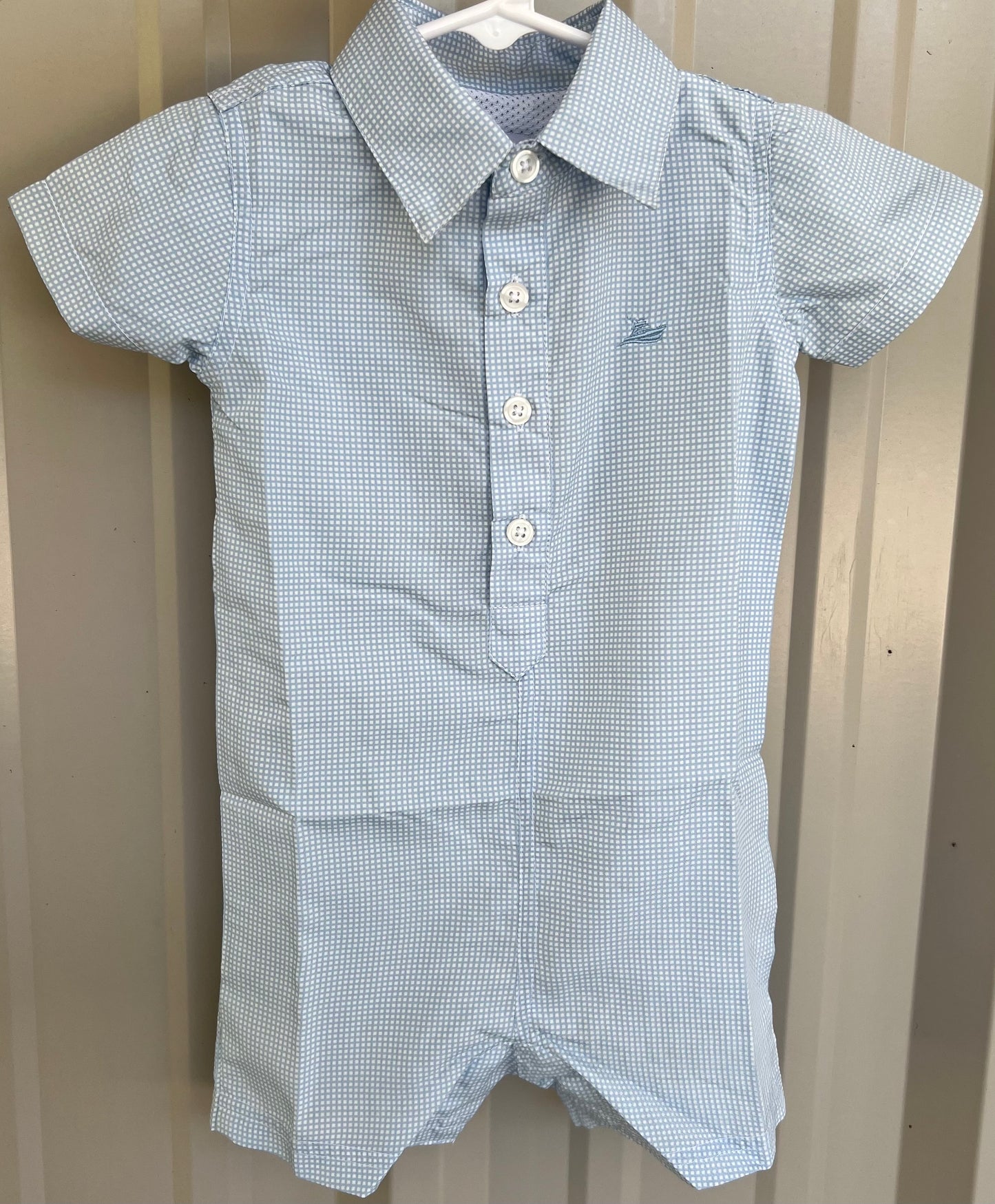 Southbound Blue Glow Gingham Boys Performance Romper