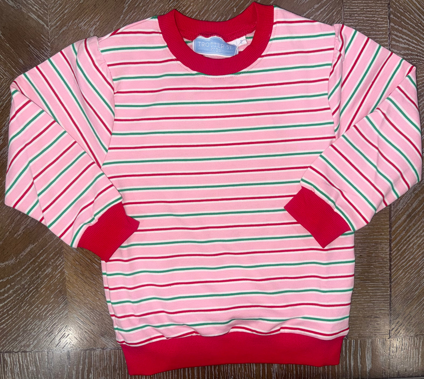 French Terry Girls Pink Merry & Bright Stripe Pullover