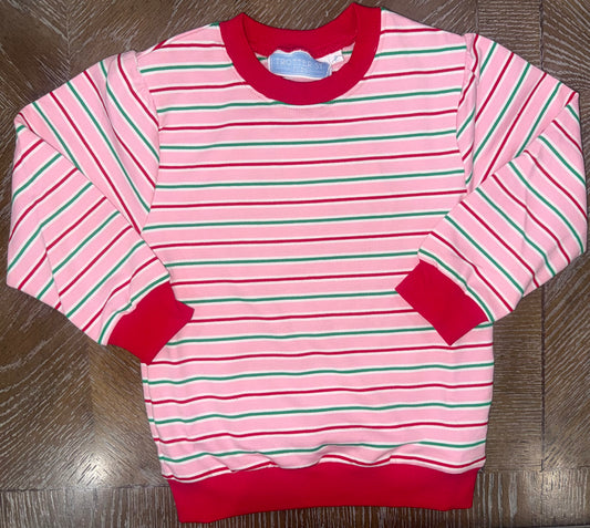 French Terry Girls Pink Merry & Bright Stripe Pullover