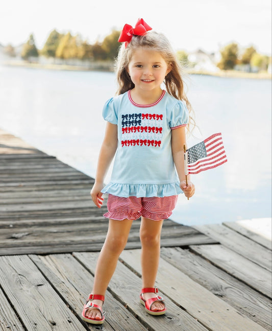 Red, White, and Bows Patriotic Girls Bloomer Set