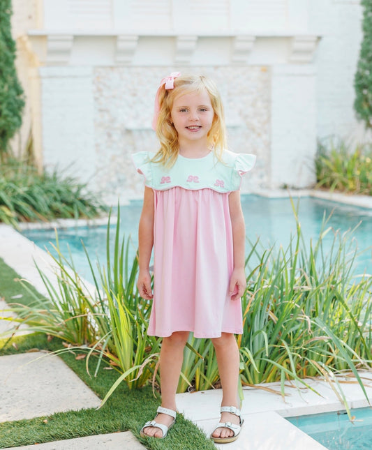 French Knot Bow Scallop Girls Dress