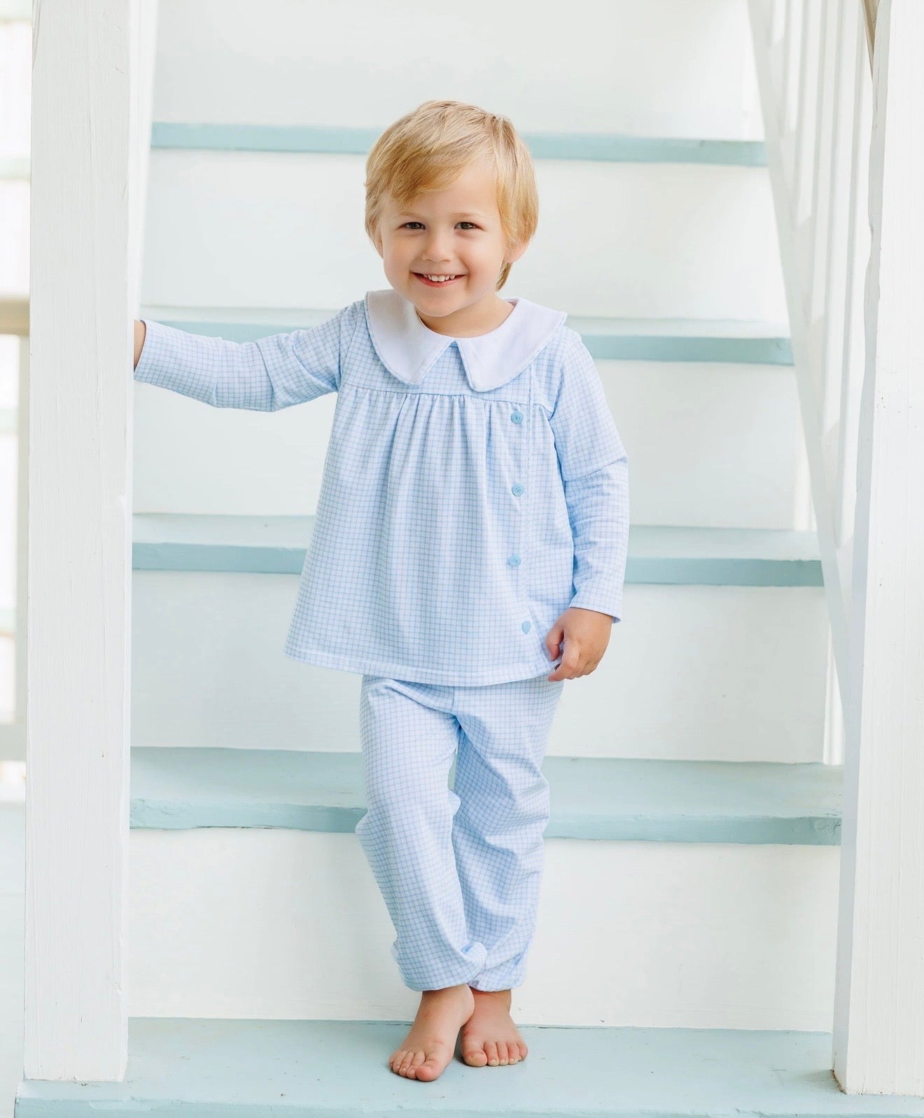 Liam Light Blue Windowpane Boys Bloomer Pants Set