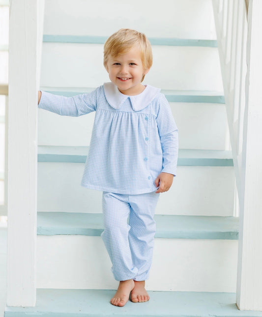 Liam Light Blue Windowpane Boys Bloomer Pants Set