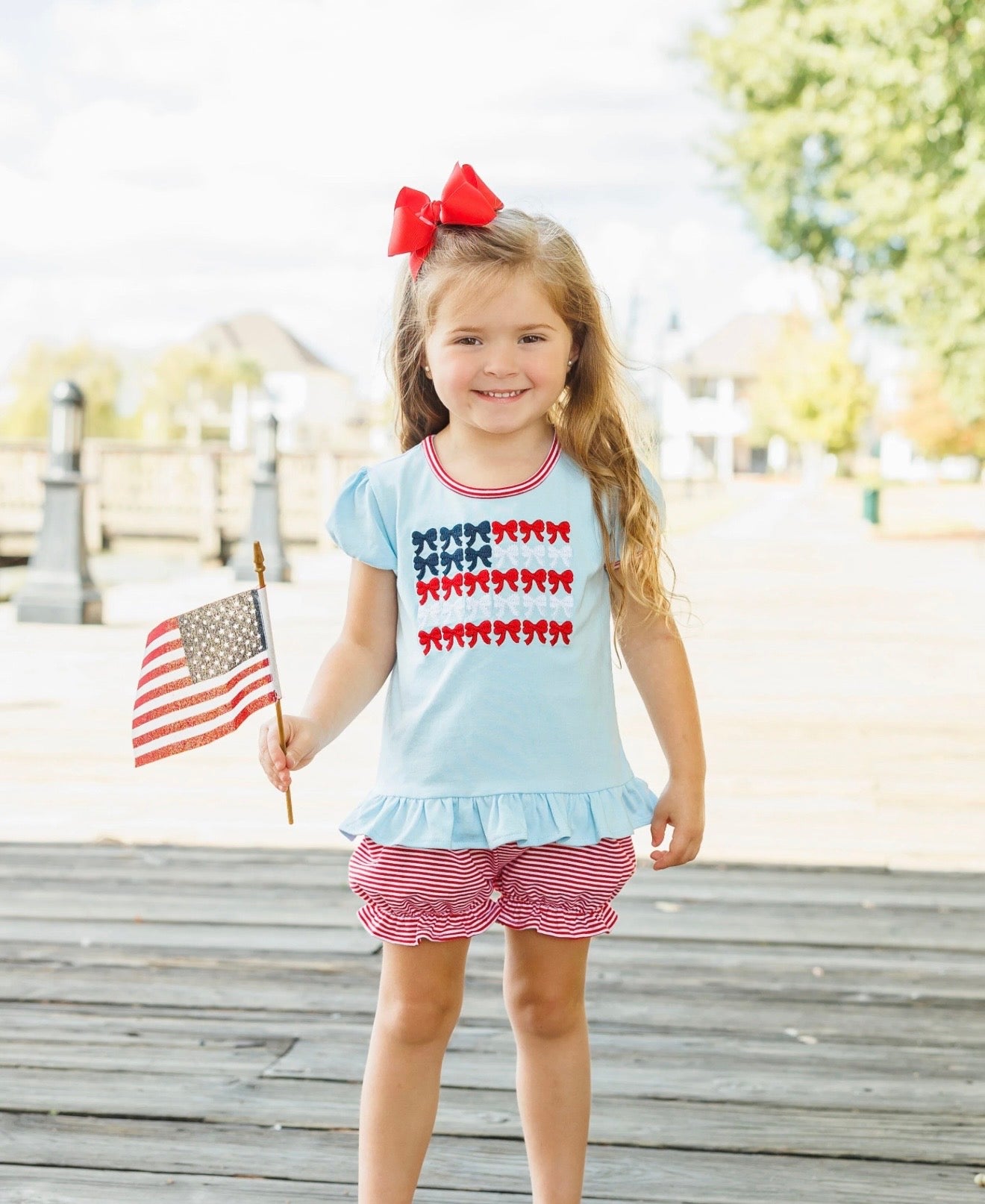 Red, White, and Bows Patriotic Girls Bloomer Set