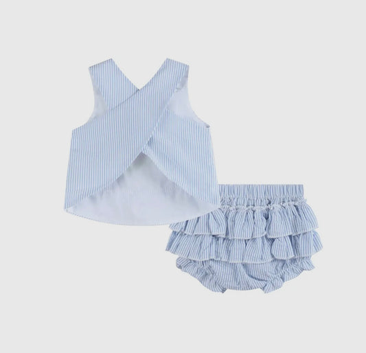 Light Blue Seersucker Turtle Girls Bloomer Set