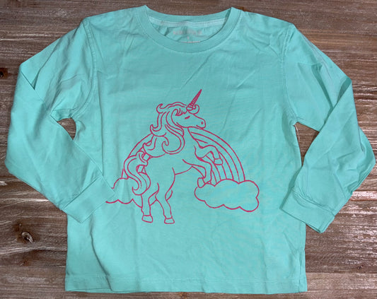 Mustard & Ketchup Kids LS Mint Unicorn Girls Tee