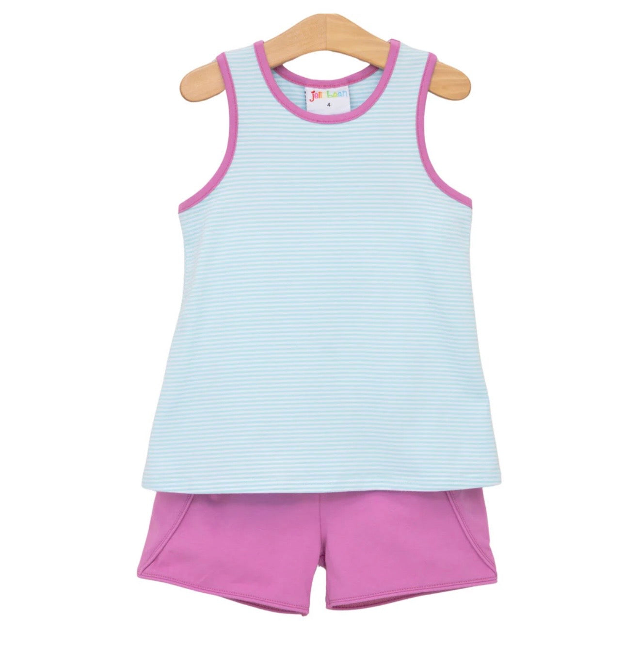 Abby Aqua Stripe & Fuchsia Bow Back Girls Short Set