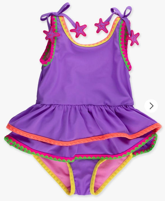 Neon Purple Crochet Girls Peplum One Piece