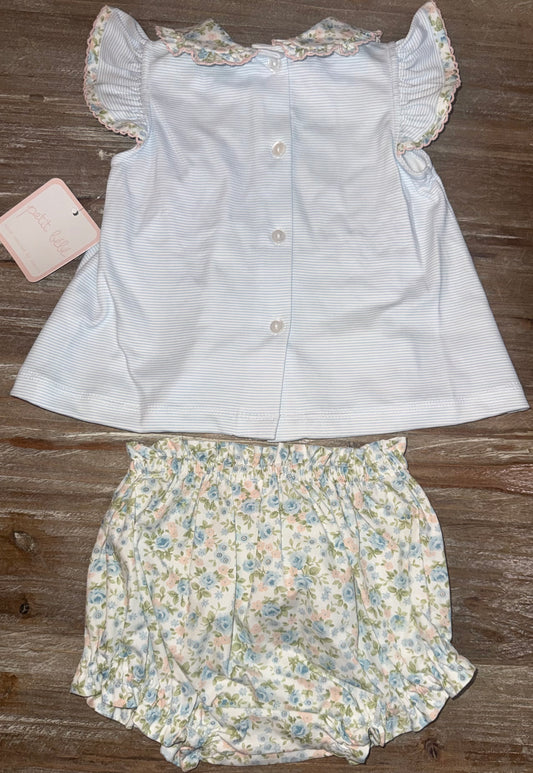 Light Blue Floral Girls Knit Bloomer Set