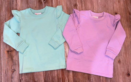 French Terry Flutter Girls Pullover-Mint