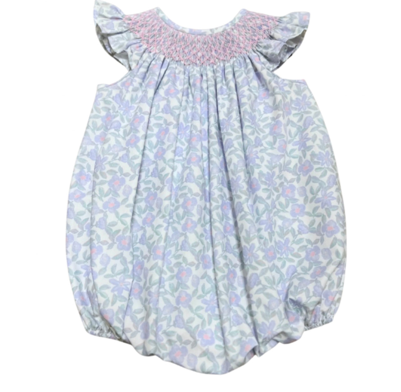 Floral Bishop Angel Wing Smocked Girls Bubble