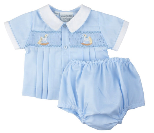 Smocked Rocking Horse Boys Diaper Set