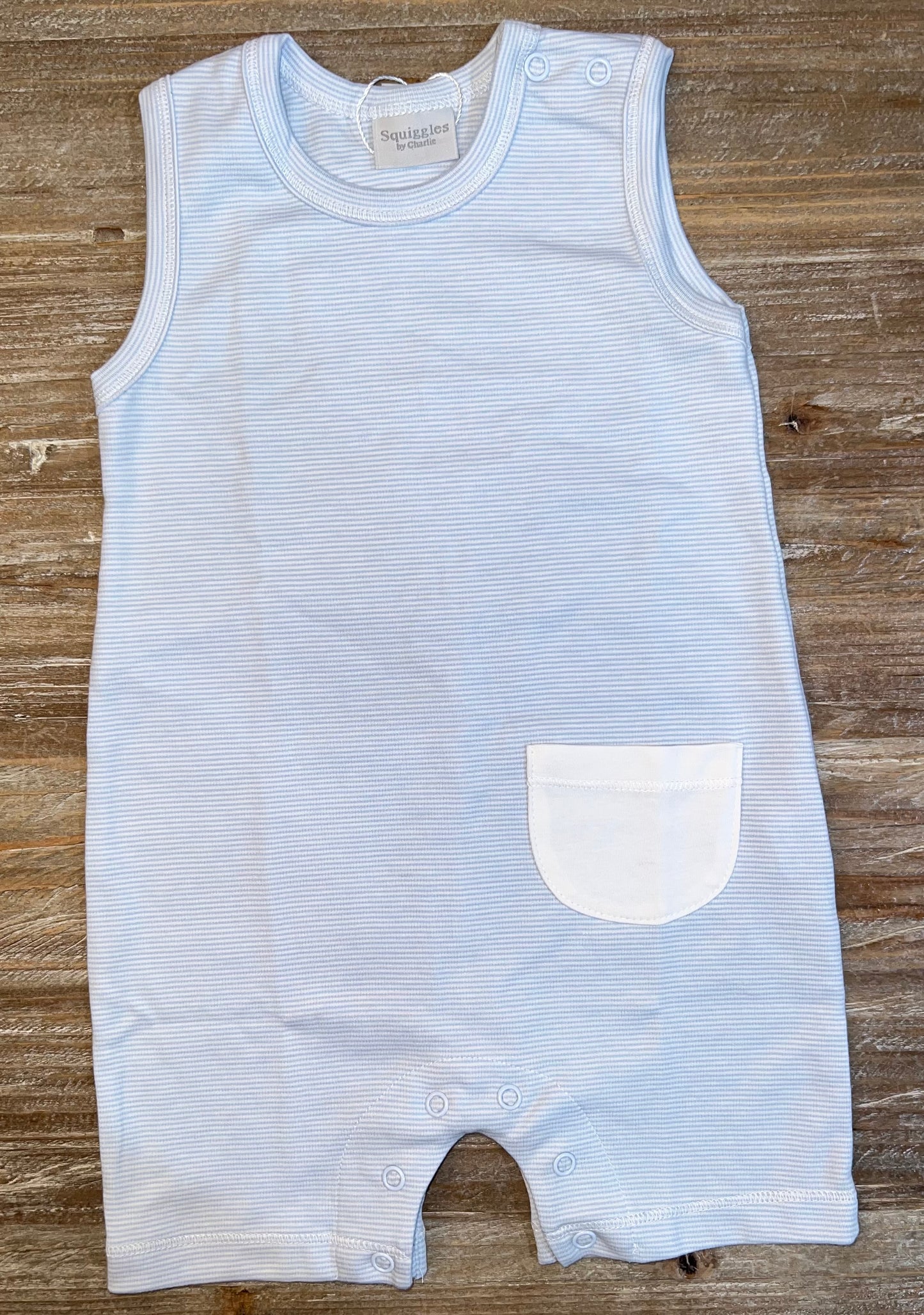 Squiggles Blue Boys Sleeveless Romper with Pocket