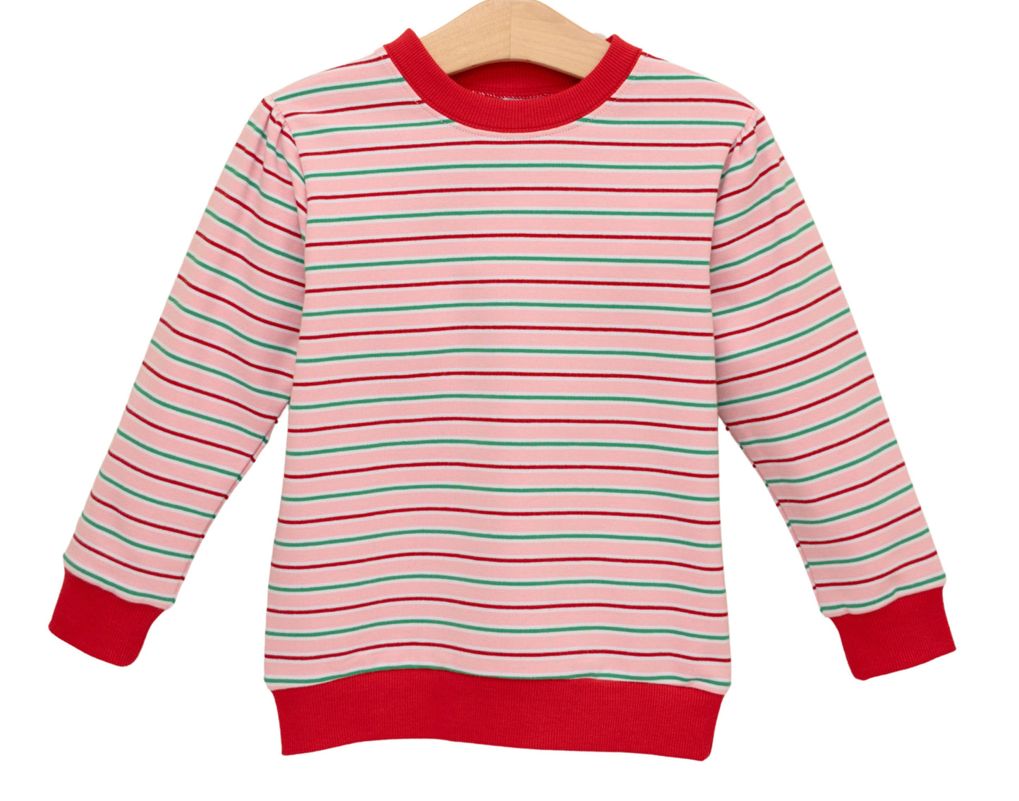 French Terry Girls Pink Merry & Bright Stripe Pullover