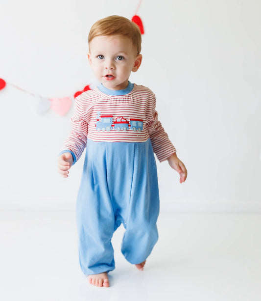 All Aboard Heart Train Boys Romper